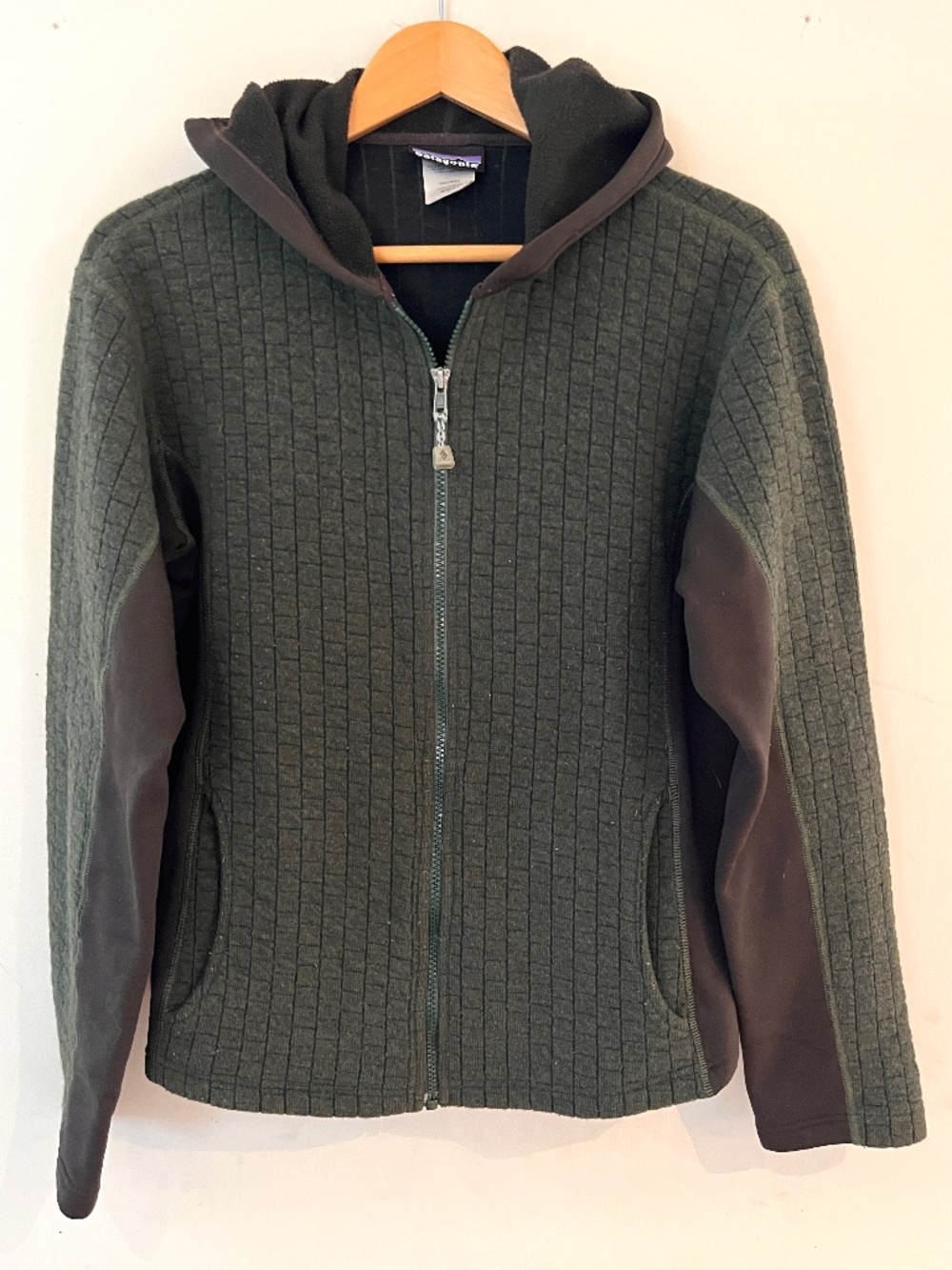 Patagonia Vintage Green and Brown wool Seater Hooded Jacket, W Large